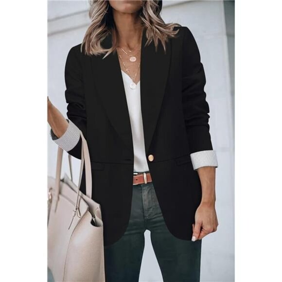 Womens Blazer Jackets with Pockets Black - Picture 3 of 5